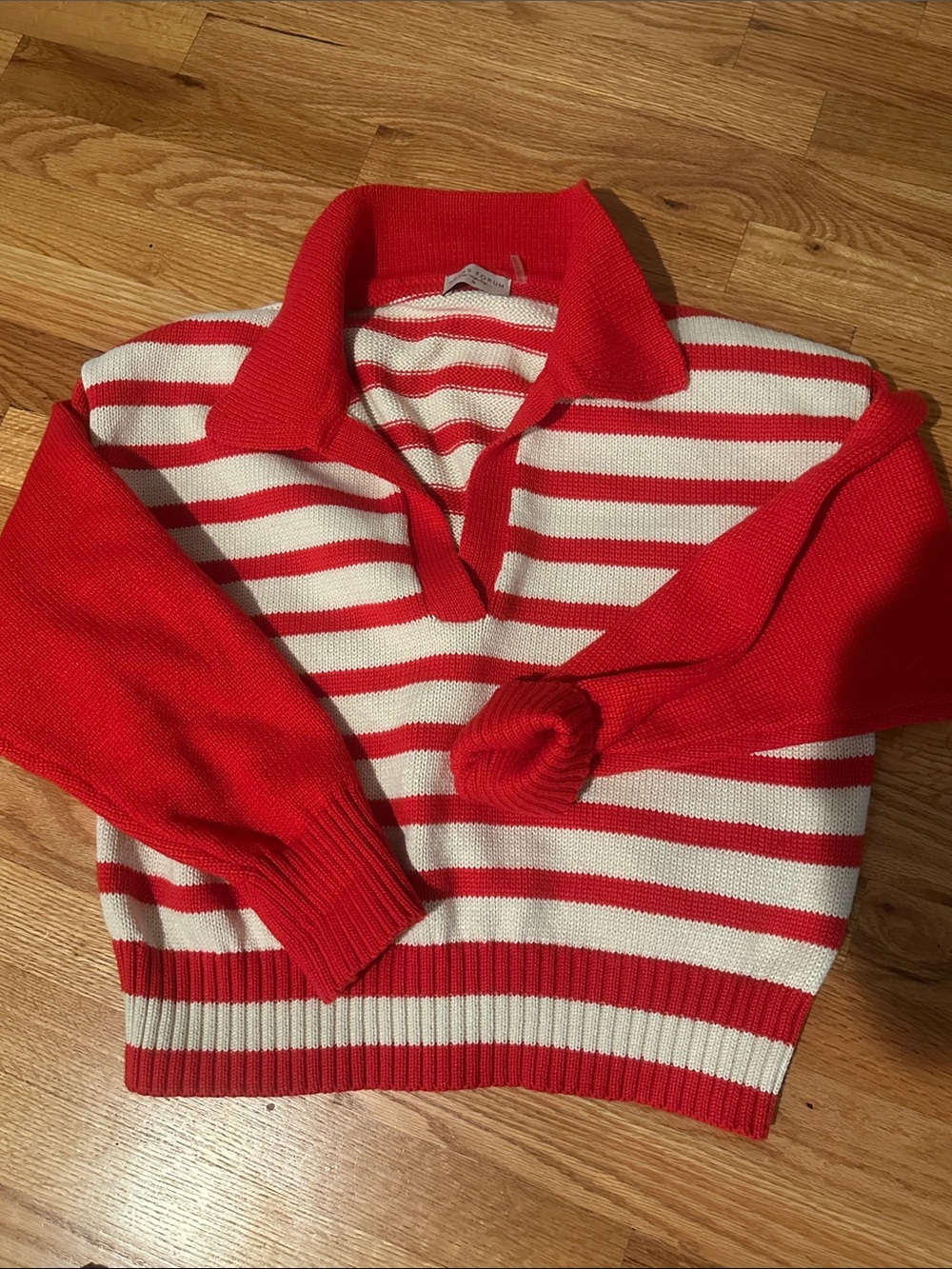 Dress Forum Red and cream Striped Collared Sweater size M like new worn once!